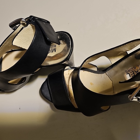 Womens Michael Kors Black Carla Leather Platform Sandal 4.5 inch heel Sz 6.5 - Picture 7 of 8